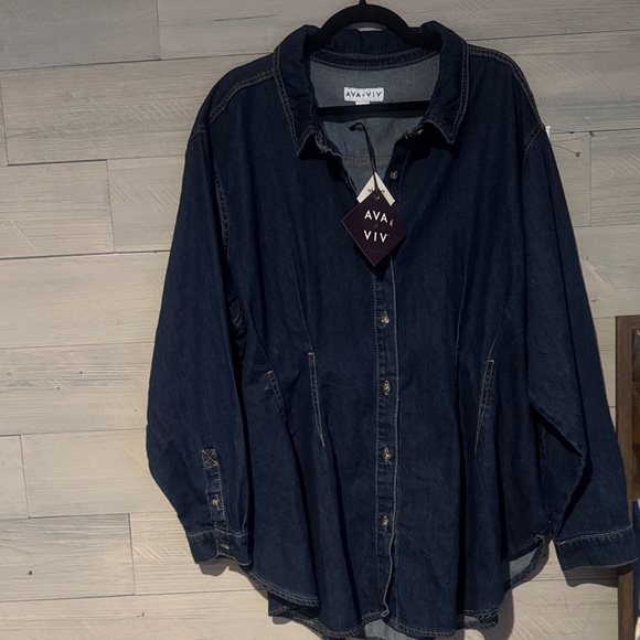 Ava & Viv Tops - Ava & Viv Dark Denim Button Down Shirt‎